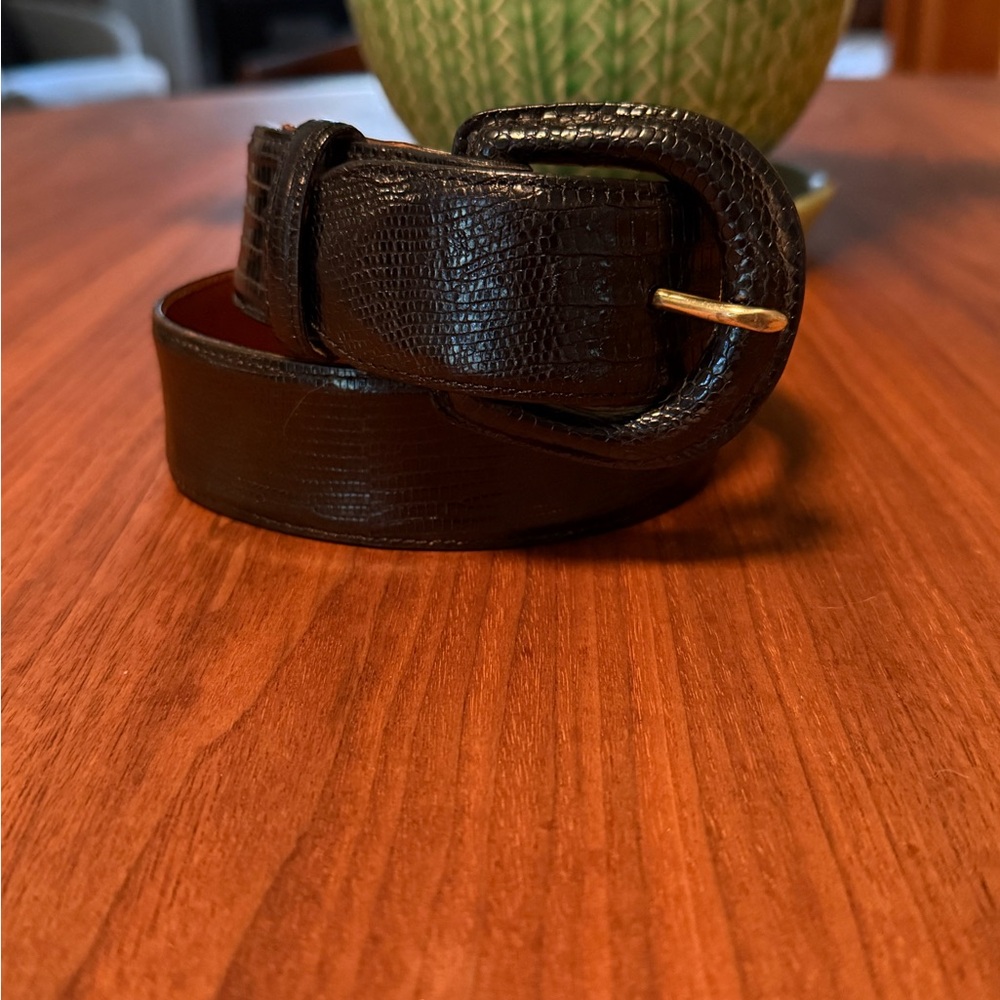 Polo Ralph Lauren Genuine Lizard Wide Black Belt Sz Sm EUC
